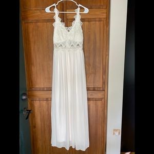 Soié Blu cream maxi-dress with crochet bodice